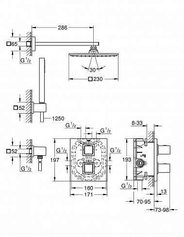 ������� ������� GROHE Grohtherm Cube � ������� ���������� � ������� ����� Rainshower Allure 230, ���� (34506000)